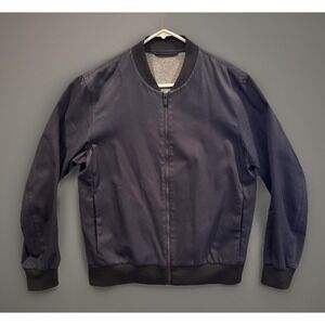 COS Mens Bomber Jacket Sz M 38R Navy Blue Full Zip Pockets Lined Cotton